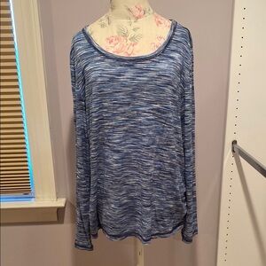 Blue and White Relaxed Long Sleeve Blouse